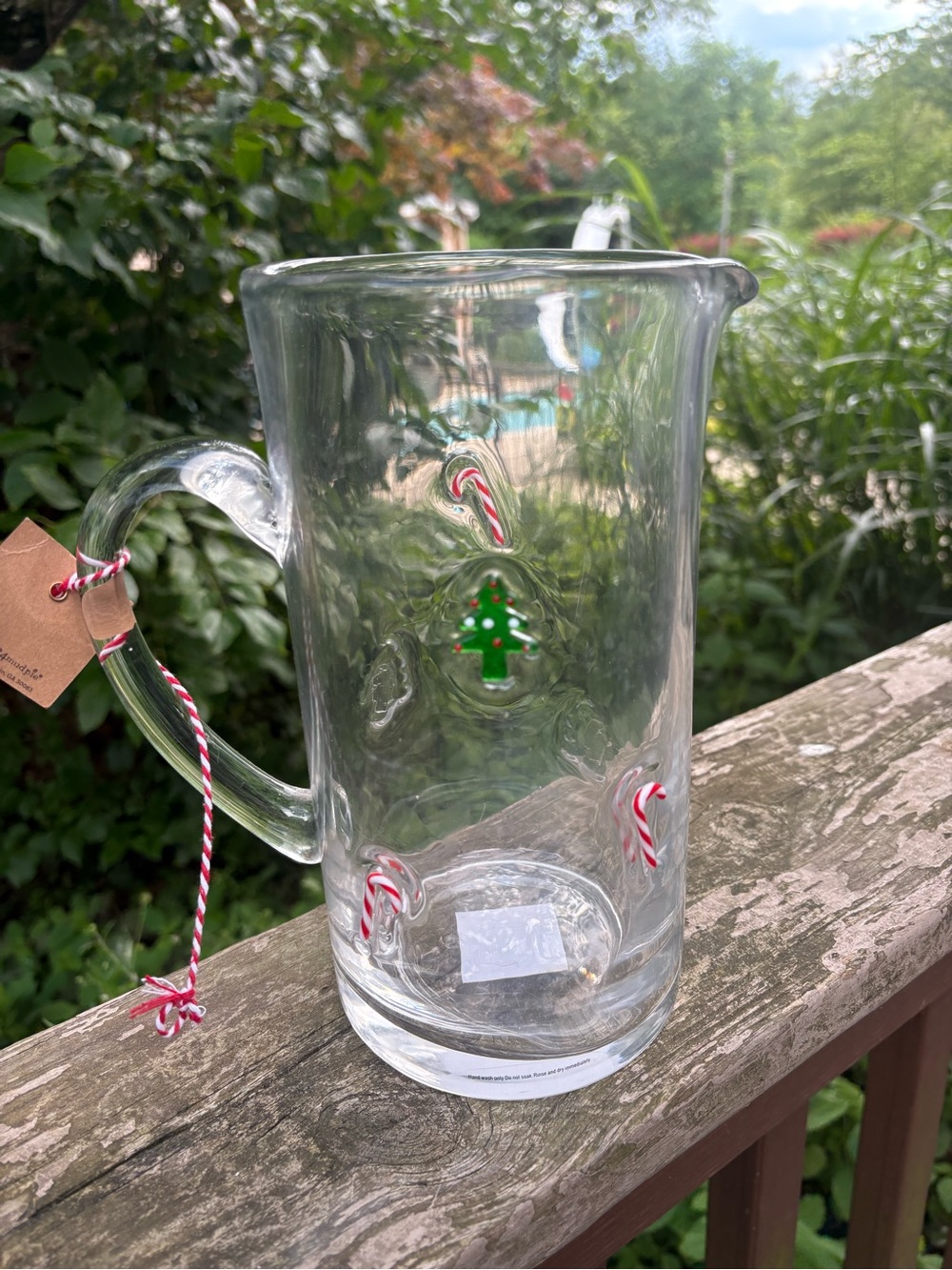 8” Charm Inlay Icon Candy Cane Glass Pitcher Handcrafted 42.25 OZ - Mud Pie